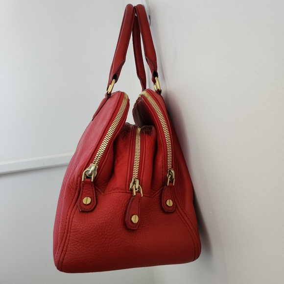 J. Crew biennial red pebbled leather satchel gold hardware - Picture 3 of 13